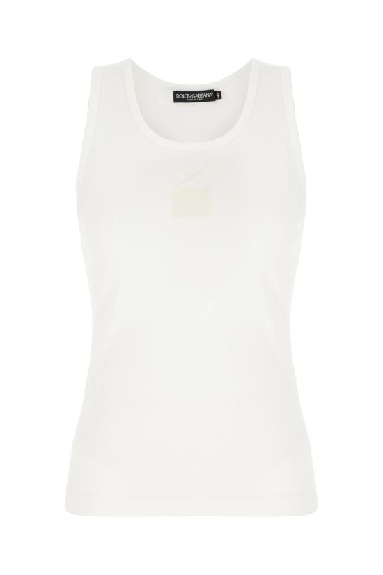 26SS 돌체앤가바나 DG 자수 & 라인스톤 립 탱크탑 F8V40ZGDDCP W0800 BIANCO OTTICO