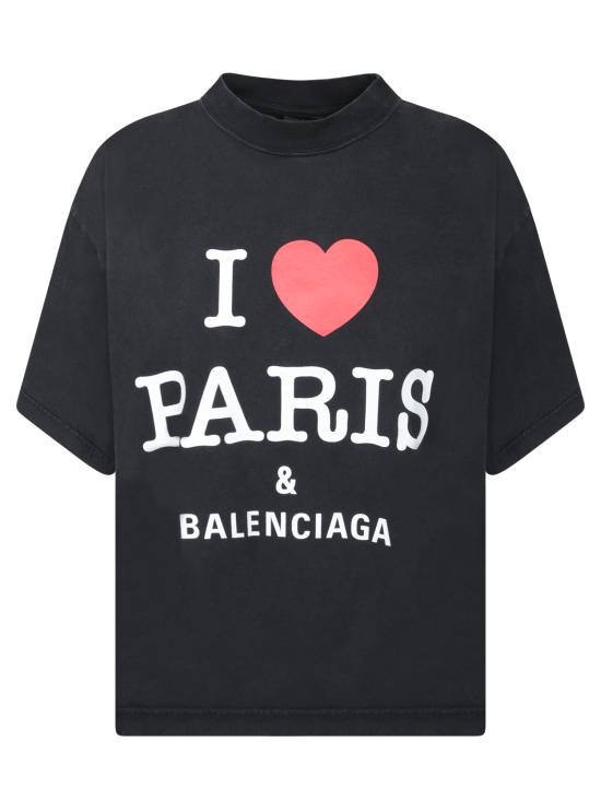 25SS 발렌시아가 I Love Paris & Balenciaga 크롭 티셔츠 818431 TRVU9 1041 Black