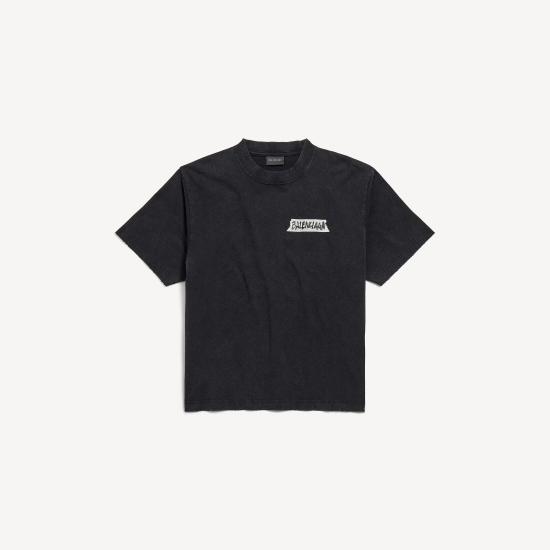 26SS 발렌시아가 마스킹 테이프 티셔츠 850990TTVL6 1041 FADED WSHD BLACK