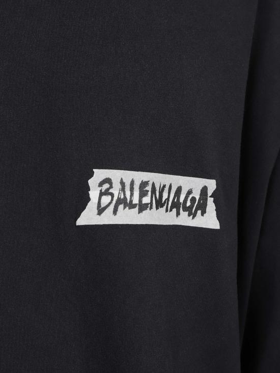 26SS 발렌시아가 마스킹 테이프 라지 핏 롱 슬리브 티셔츠 850404TTVL6 1041 FADED WSHD BLACK - BALENCIAGA