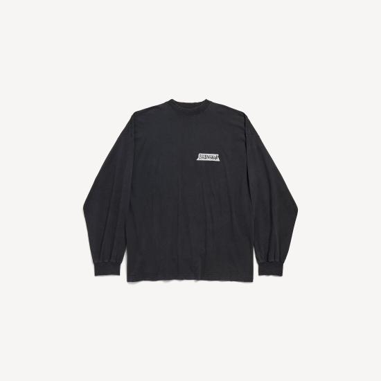26SS 발렌시아가 마스킹 테이프 라지 핏 롱 슬리브 티셔츠 850404TTVL6 1041 FADED WSHD BLACK