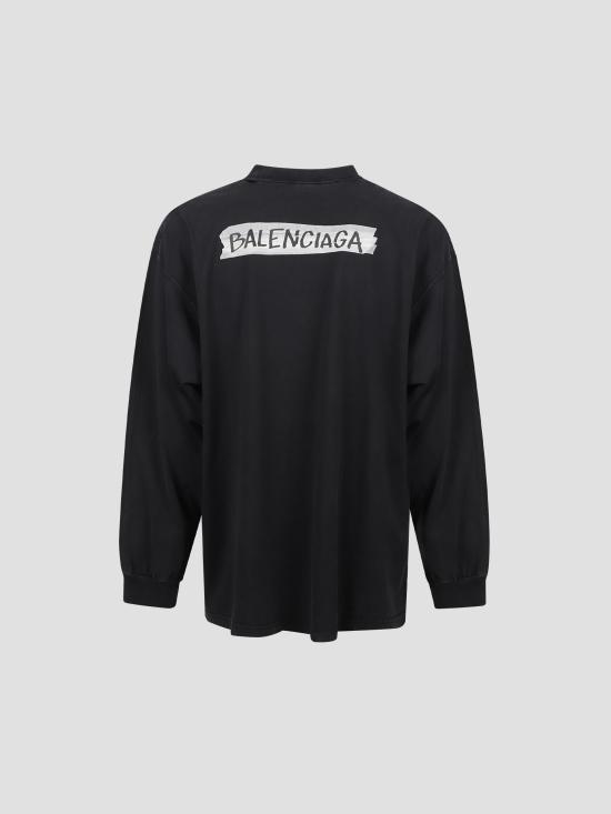 26SS 발렌시아가 마스킹 테이프 라지 핏 롱 슬리브 티셔츠 850404TTVL6 1041 FADED WSHD BLACK - BALENCIAGA