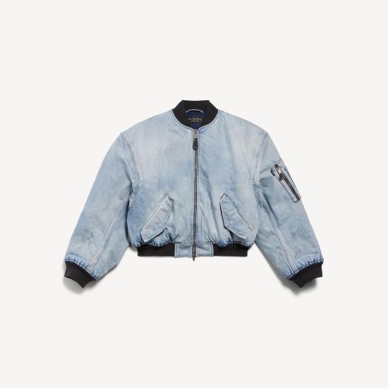 26SS 발렌시아가 스탠다드 보머 코튼 데님 자켓 851006TTWB1 4009 DIRTY LIGHT BLUE