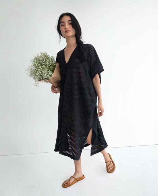  론 비치웨어 Lwn Sello 자수 격자 무늬 면 카프탄 - LWN