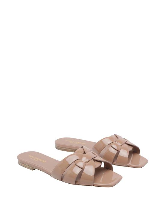 26FW 생로랑 페이턴트 레더 트리뷰트 플랫 샌들 571952AAAOW9935 Beige - SAINT LAURENT