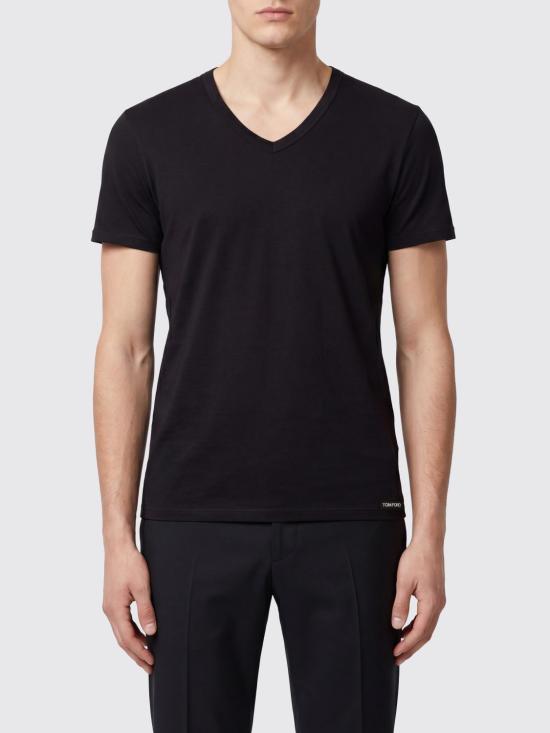 26FW 톰포드 V넥 반팔 티셔츠 T4M091040 002 Black