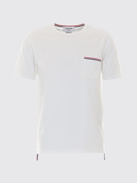 26FW 톰브라운 미디움 웨이트 저지 팁 포켓 크루넥 티셔츠 MJS010A01454 100 White - THOM BROWNE