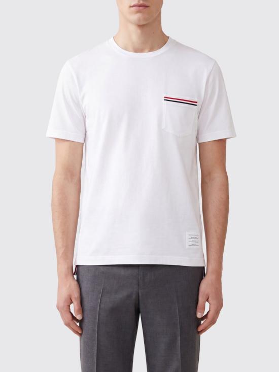 26FW 톰브라운 미디움 웨이트 저지 팁 포켓 크루넥 티셔츠 MJS010A01454 100 White