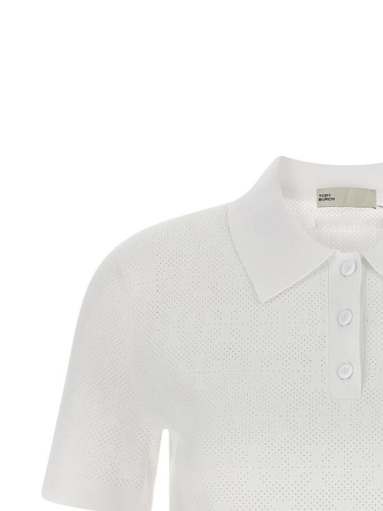  토리버치 폴로 티셔츠 포인트엘 스트레치 비스코스 폴로 셔츠 화이트 - TORY BURCH