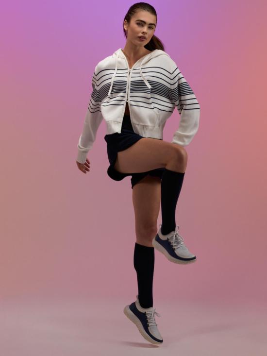  위스퍼 후드 티셔츠 비치 스트라이프 크롭 후드티
