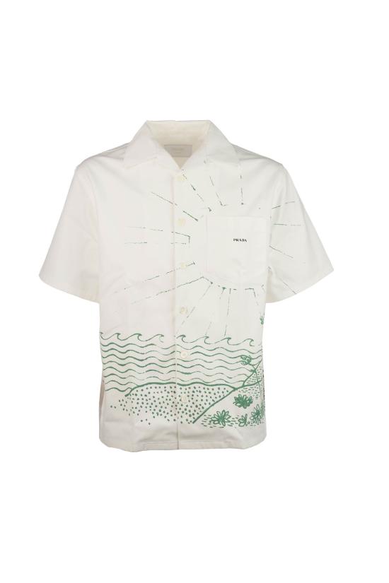 26SS 프라다 프린티드 코튼 볼링 셔츠 UCS414184H F0089 Verde