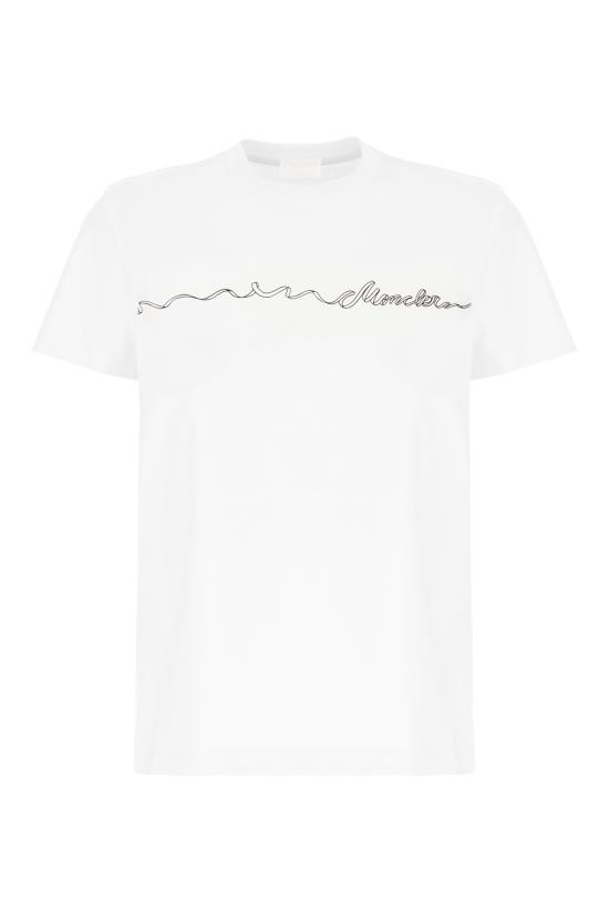 26SS 몽클레어 리본 로고 코튼 티셔츠 8C0001789B8Y 00A Bianco