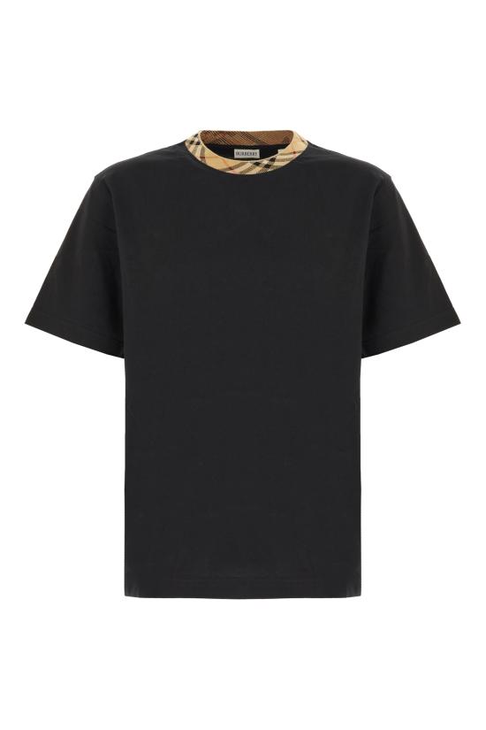 26FW 버버리 체크 트리밍 코튼 티셔츠 8125509 A1189 BLACK