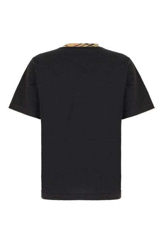 26FW 버버리 체크 트리밍 코튼 티셔츠 8125509 A1189 BLACK - BURBERRY