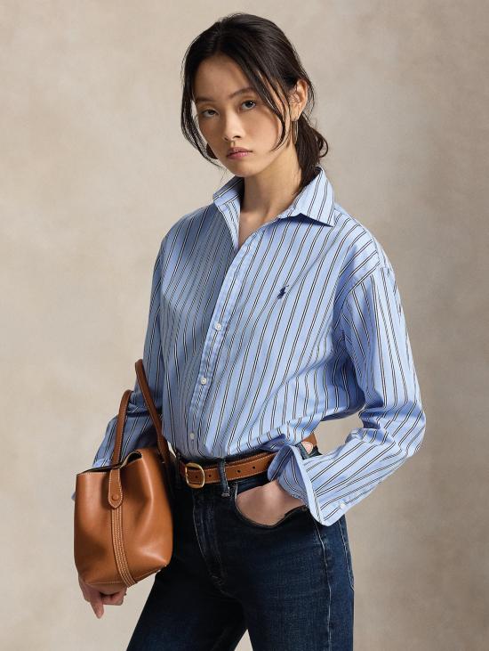 26FW 랄프 로렌 셔츠 카미시아 릴렉스드 핏 a Righe Blu/Bianco