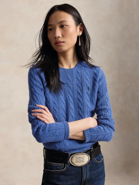 26FW 랄프 로렌 스웨터 미스토 캐시미어 코발토 소재의 Maglia a Trecce