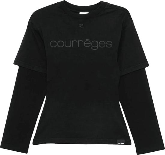 26FW 쿠레쥬 반팔 티셔츠 COURREGES326JTS275JS0305B126LOGOPRINTDOUBLESLEEVESTSHIRTLONGSLEEVETSHIRTSDARKGREY BLACK