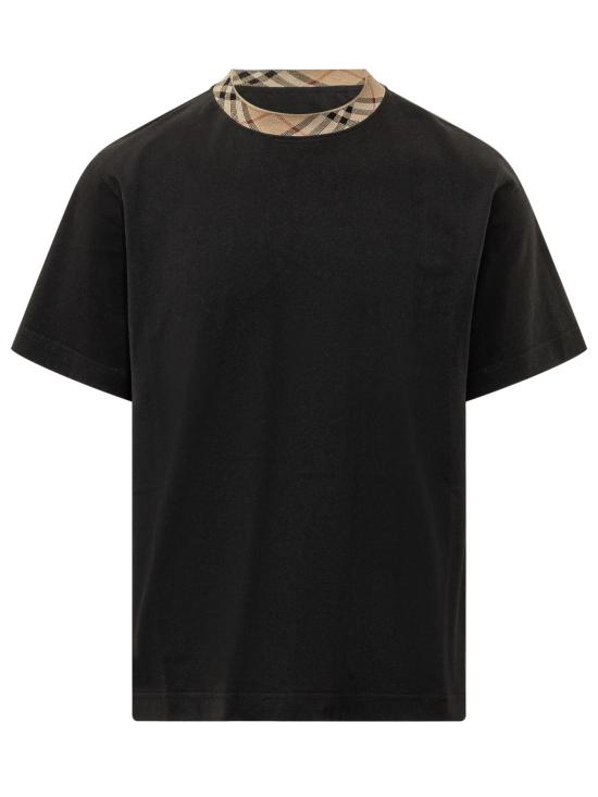 26FW 버버리 체크 트리밍 코튼 티셔츠 8125509 A1189 BLACK