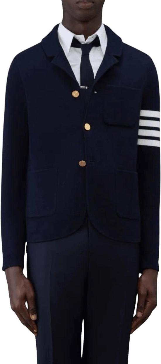 26FW 톰브라운 가디건 THOMBROWNEMKJ024D00014415SINGLEBREASTEDFINEMERINOWOOL4BARCARDIGANCARDIGANSNAVY