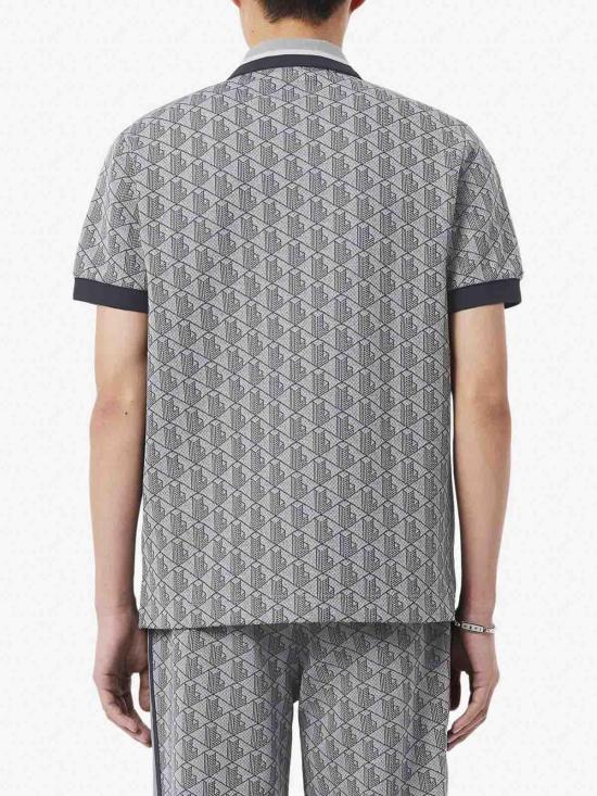 26SS 라코스테 스트라이프 칼라 모노그램 자카드 폴로 티셔츠 DH141741I Grey - LACOSTE