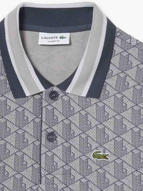 26SS 라코스테 스트라이프 칼라 모노그램 자카드 폴로 티셔츠 DH141741I Grey - LACOSTE