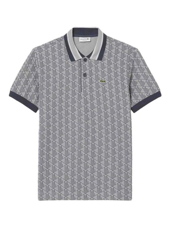 26SS 라코스테 스트라이프 칼라 모노그램 자카드 폴로 티셔츠 DH141741I Grey
