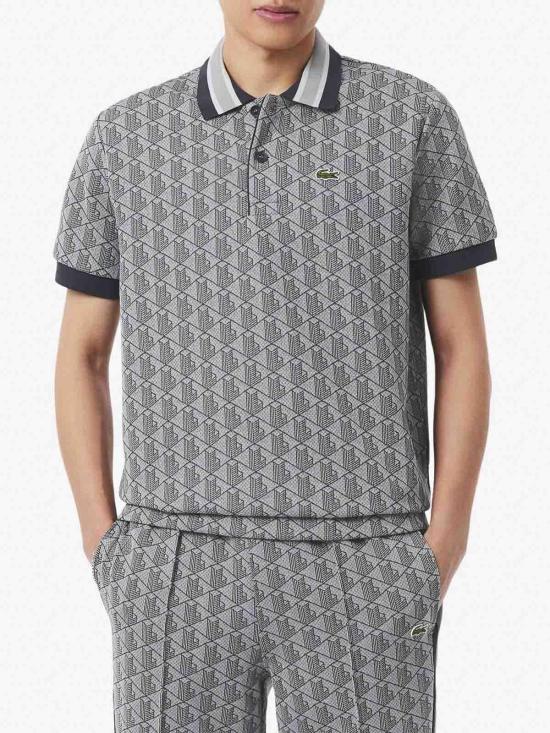 26SS 라코스테 스트라이프 칼라 모노그램 자카드 폴로 티셔츠 DH141741I Grey - LACOSTE