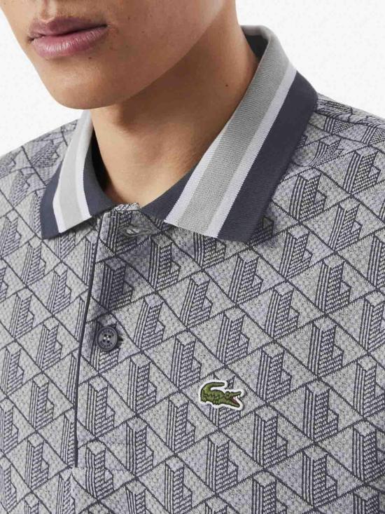 26SS 라코스테 스트라이프 칼라 모노그램 자카드 폴로 티셔츠 DH141741I Grey - LACOSTE