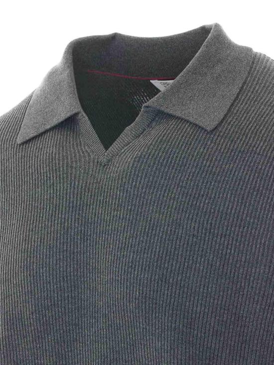 26SS 브루넬로 쿠치넬리 잉글리시 립 코튼 니트 폴로셔츠 M29400015CB869 Grey - BRUNELLO CUCINELLI