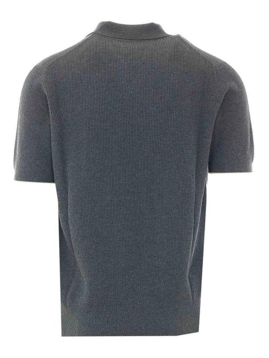 26SS 브루넬로 쿠치넬리 잉글리시 립 코튼 니트 폴로셔츠 M29400015CB869 Grey - BRUNELLO CUCINELLI