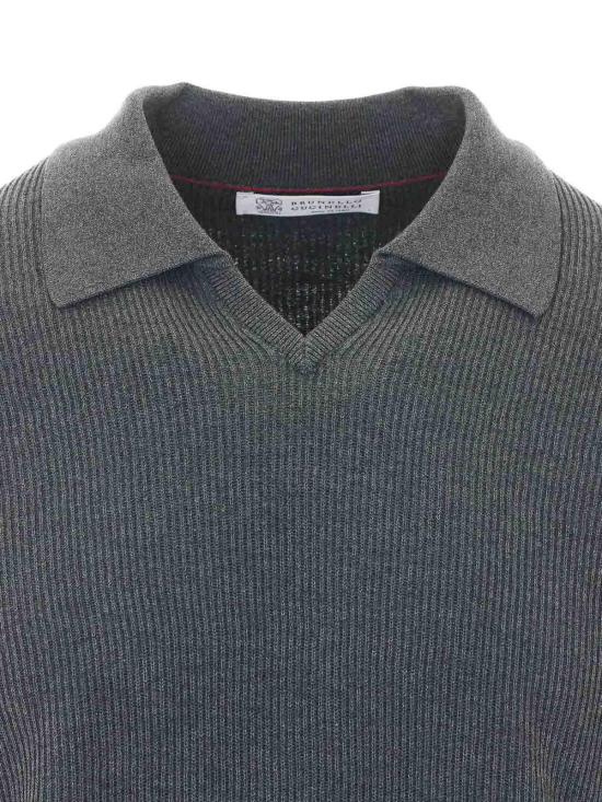 26SS 브루넬로 쿠치넬리 잉글리시 립 코튼 니트 폴로셔츠 M29400015CB869 Grey - BRUNELLO CUCINELLI