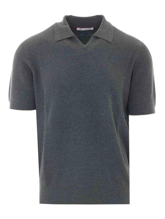 26SS 브루넬로 쿠치넬리 잉글리시 립 코튼 니트 폴로셔츠 M29400015CB869 Grey