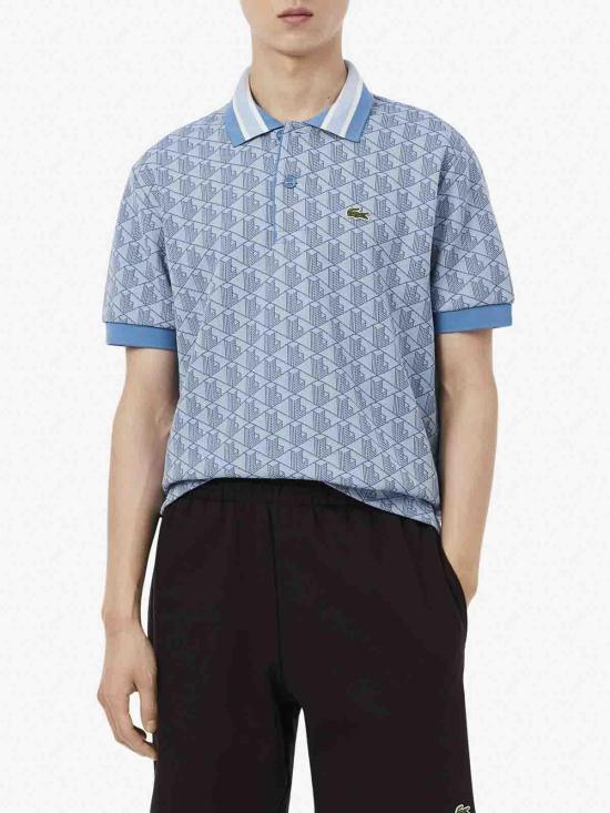 26SS 라코스테 스트라이프 칼라 모노그램 자카드 폴로 티셔츠 DH14171QI Light Blue - LACOSTE