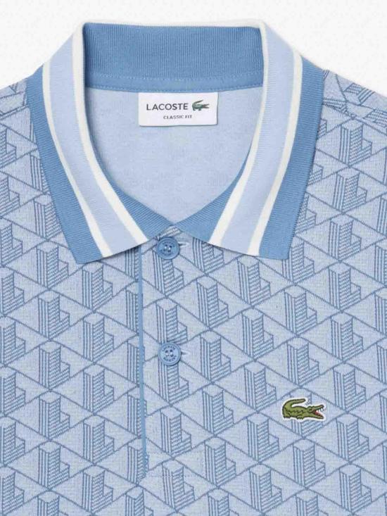 26SS 라코스테 스트라이프 칼라 모노그램 자카드 폴로 티셔츠 DH14171QI Light Blue - LACOSTE