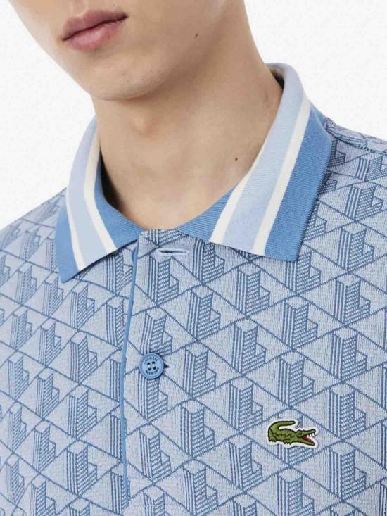 26SS 라코스테 스트라이프 칼라 모노그램 자카드 폴로 티셔츠 DH14171QI Light Blue - LACOSTE