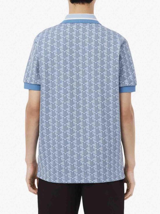 26SS 라코스테 스트라이프 칼라 모노그램 자카드 폴로 티셔츠 DH14171QI Light Blue - LACOSTE