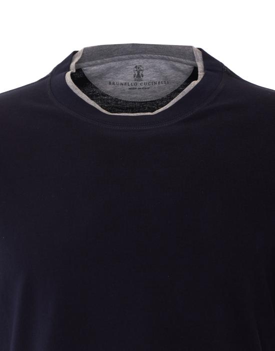 26FW 브루넬로 쿠치넬리 자수 로고 티셔츠 M0B137427 CD325 Blue - BRUNELLO CUCINELLI