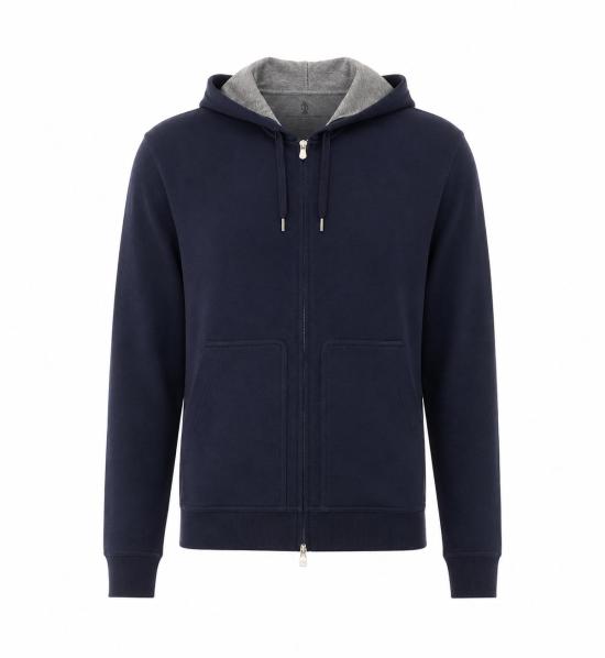 26FW 브루넬로 쿠치넬리 더블 페이스 스웨트 집업 후디 MM8319069G C1265 Blue