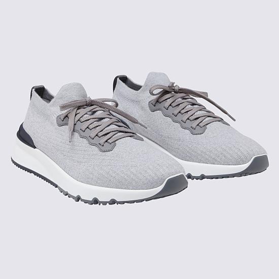 26FW 브루넬로 쿠치넬리 코튼 니트 세미 폴리쉬드 카프스킨 러너 MZUPMBO252 CB308 LIGHT GREY - BRUNELLO CUCINELLI