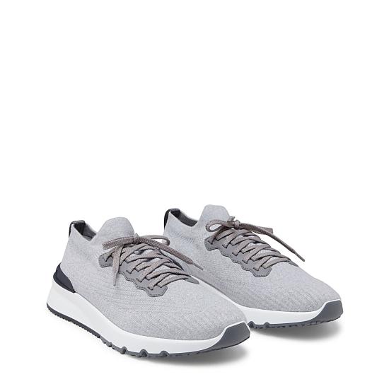 26FW 브루넬로 쿠치넬리 코튼 니트 세미 폴리쉬드 카프스킨 러너 MZUPMBO252 CB308 LIGHT GREY - BRUNELLO CUCINELLI