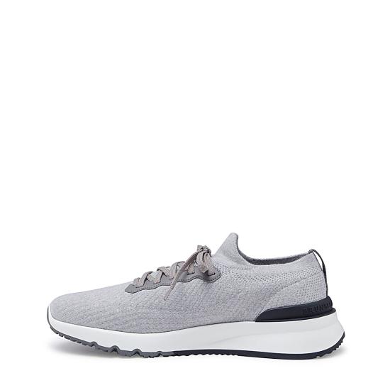 26FW 브루넬로 쿠치넬리 코튼 니트 세미 폴리쉬드 카프스킨 러너 MZUPMBO252 CB308 LIGHT GREY - BRUNELLO CUCINELLI