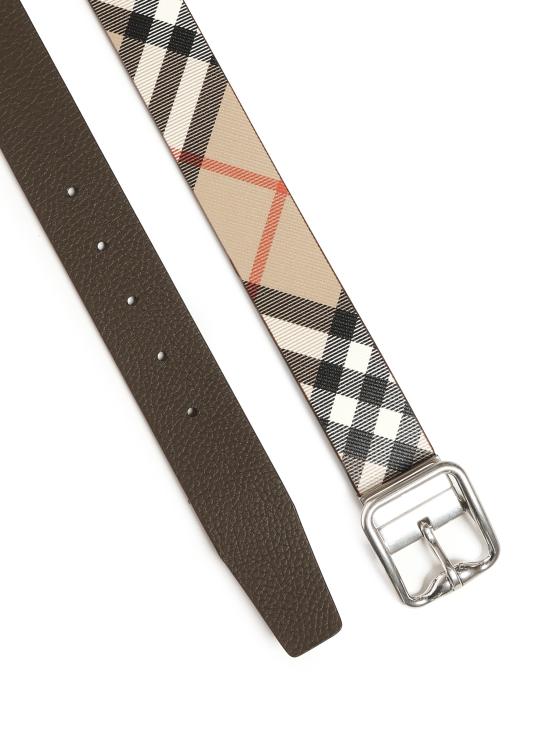 26FW 버버리 리버시블 B 버클 체크 레더 벨트 8092046 A2021 Sand Beige Military Brown Silv - BURBERRY