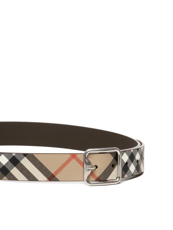 26FW 버버리 리버시블 B 버클 체크 레더 벨트 8092046 A2021 Sand Beige Military Brown Silv - BURBERRY