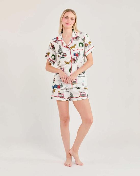  케이티 키메 언더웨어 Katie Kime Holiday Toile Pajama Shorts Set Multi - KATIE KIME
