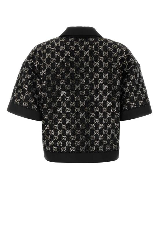  구찌 폴로 티셔츠 블랙 부클 폴로 셔츠 비스코스 혼방 - GUCCI