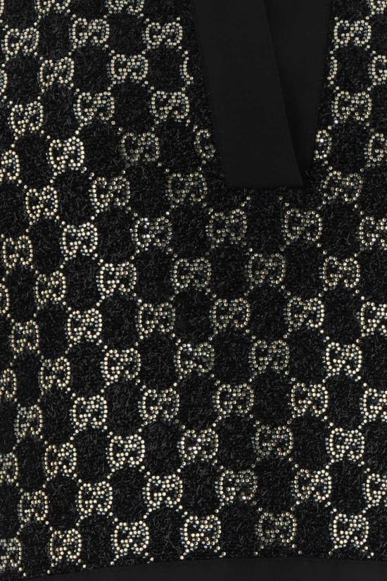  구찌 폴로 티셔츠 블랙 부클 폴로 셔츠 비스코스 혼방 - GUCCI