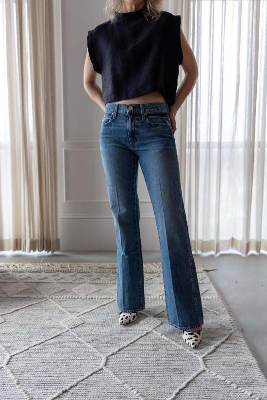  아모 데님 데님 팬츠 Amo Denim Marcenia 미드라이즈 슬러치 부츠컷 진 - AMO DENIM