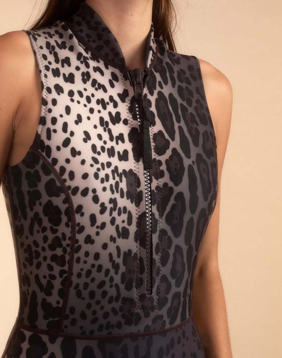  신시아 로리 비치웨어 신시아 로울리 카브 슬리브리스 잠수복 레오파드 - CYNTHIA ROWLEY