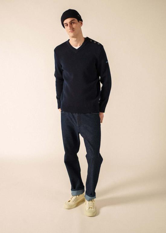  세인트제임스 스웨터 Saint James Usa Cancale V 넥 울  네이비