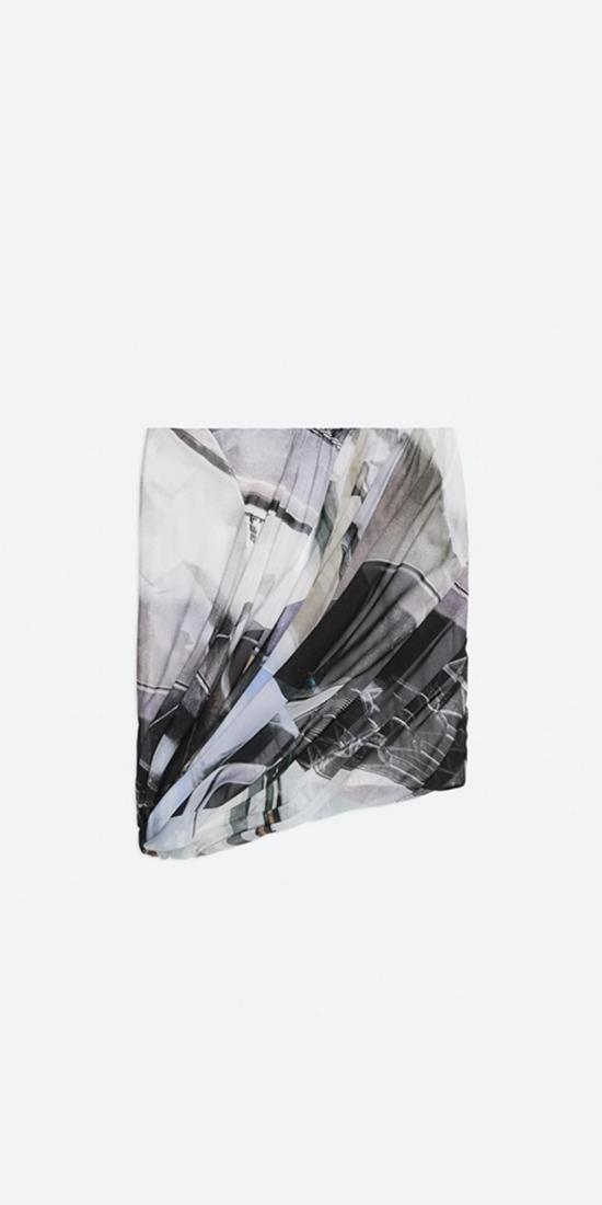  헬무트랭 숏 스커트 헬무트 랭 프린트 실크 버블 스커트 실버 카 프린트 - HELMUT LANG
